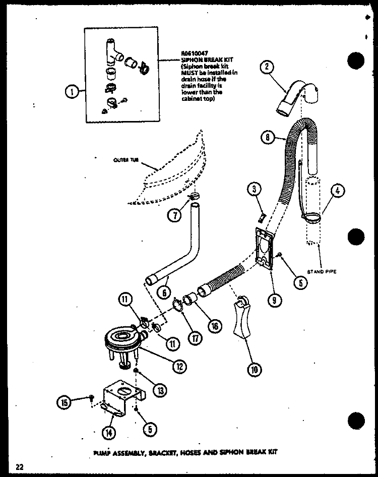 PUMP ASSY Diagram and Parts List for CW2303 P7762131W Crosley Washer