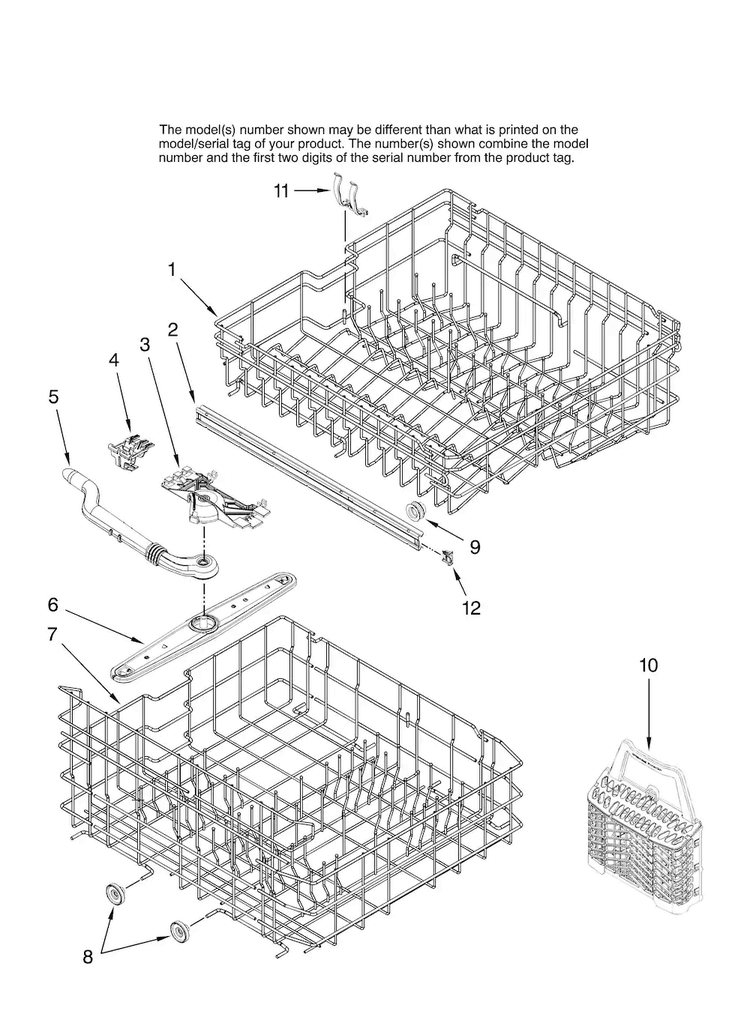 Upper And Lower Rack Parts Diagram and Parts List for MDBH980AWQ45  Maytag Dishwasher