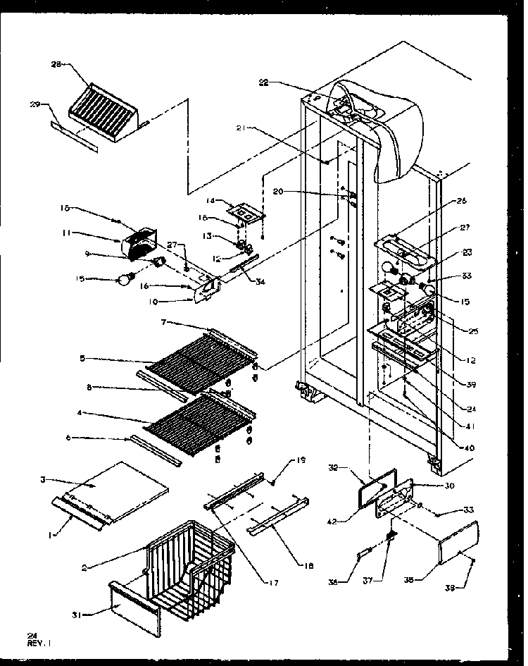 Freezer Shelving And Refrigerator Light Diagram and Parts List for SZD25N2E-P1162431WE  Amana Refrigerator