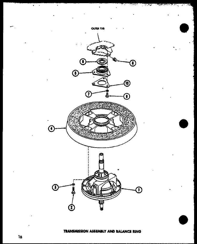 TRANSMISSION ASSY AND BALANCE RING Diagram and Parts List for TAA200 P7575108W Amana Washer