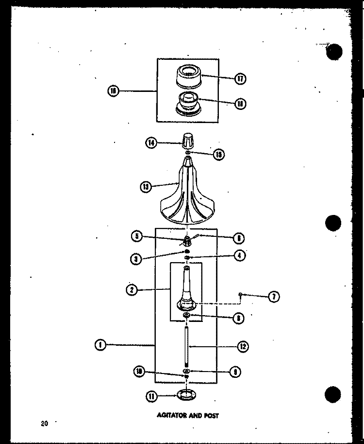 AGITATOR AND POST Diagram and Parts List for TAA200 P7575108W Amana Washer