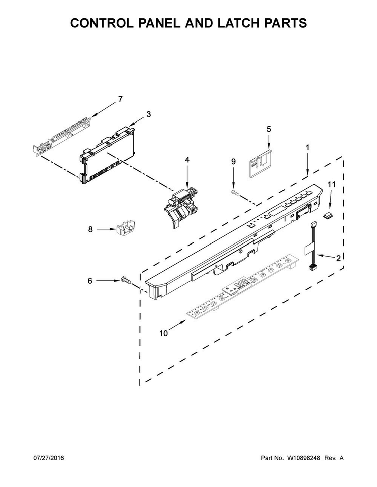 Control Panel And Latch Parts Diagram and Parts List for MDB8959SFH1  Maytag Dishwasher