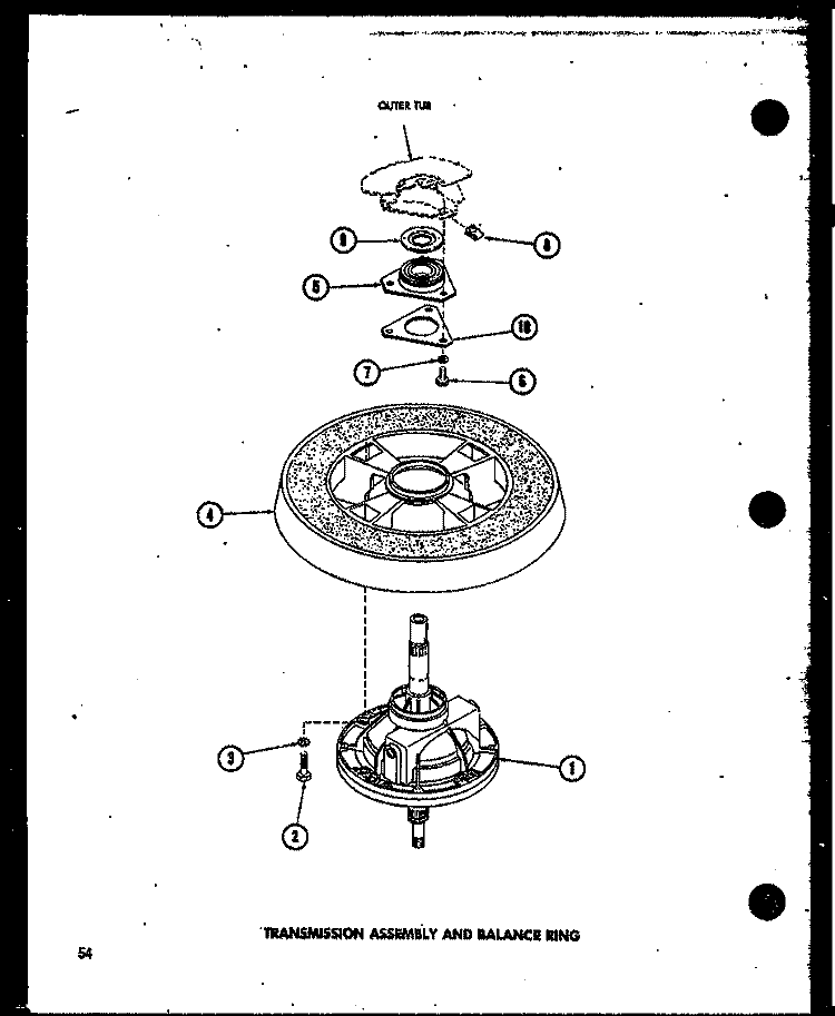 TRANSMISSION ASSY AND BALANCE RING Diagram and Parts List for TAA600 P7575110W Amana Washer