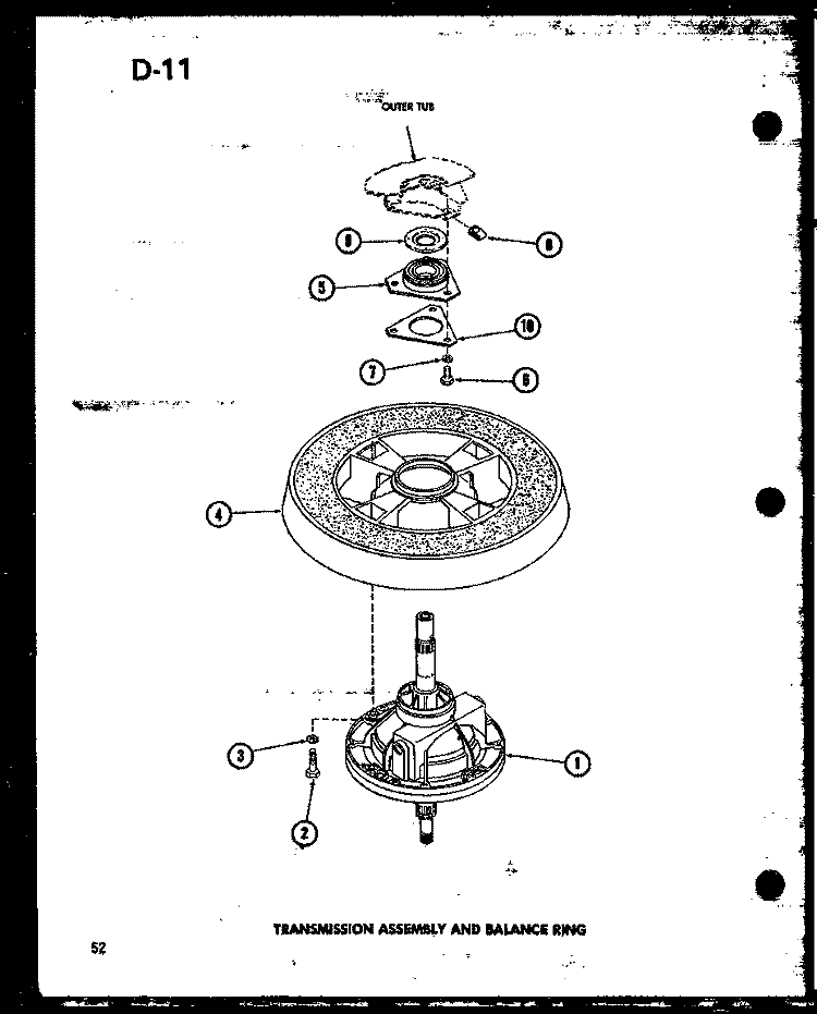 TRANSMISSION ASSY AND BALANCE RING Diagram and Parts List for TAA800 P7575103W Amana Washer