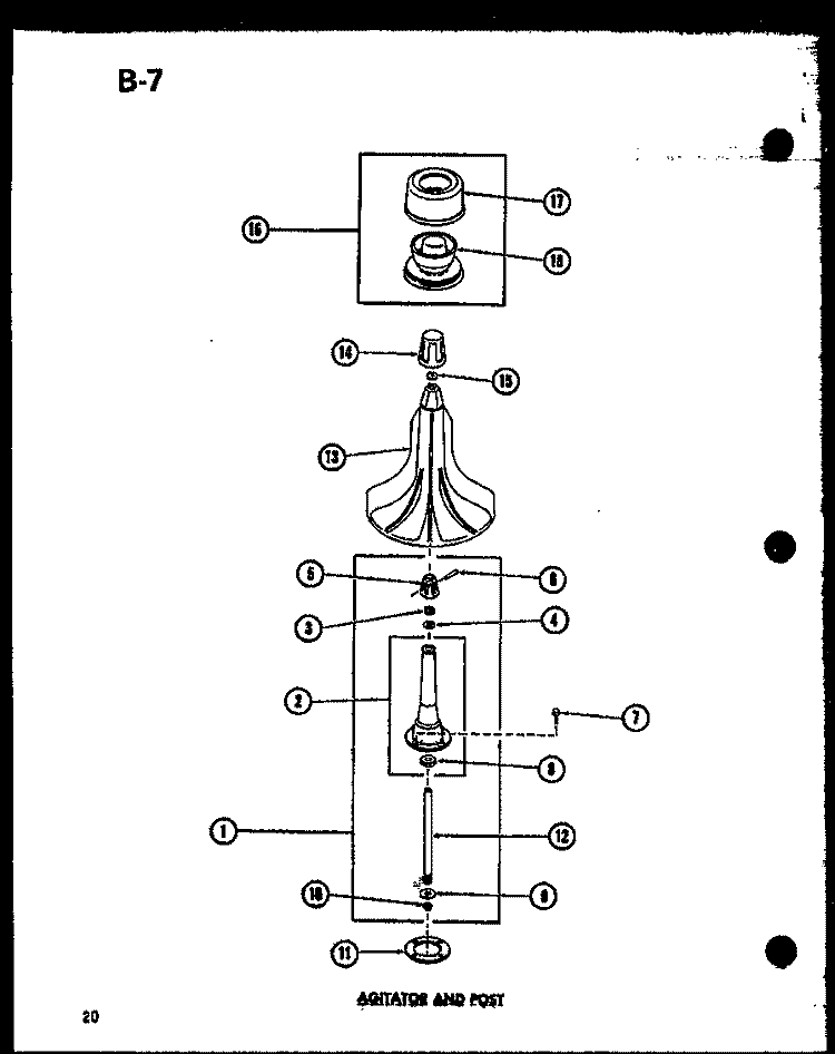 AGITATOR AND POST Diagram and Parts List for TAA200 P7575113W Amana Washer
