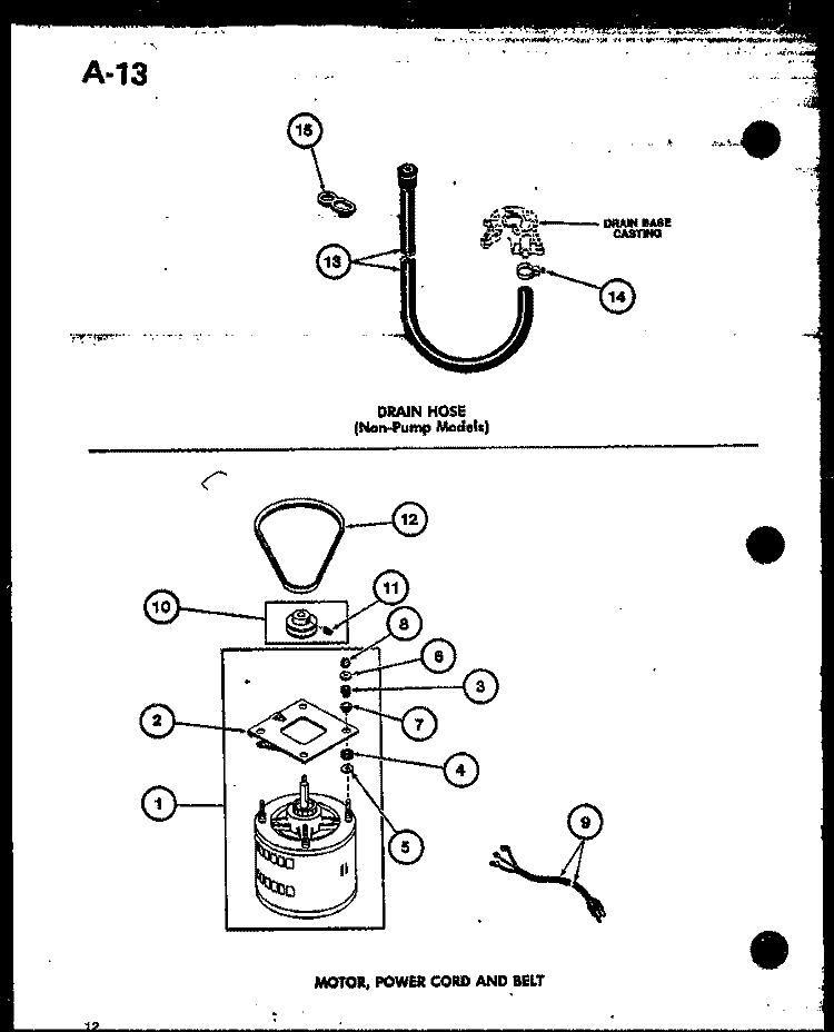 DRAIN HOSE (NON - PUMP MODELS) / MOTOR Diagram and Parts List for TWA-202 P7575302W Amana Washer