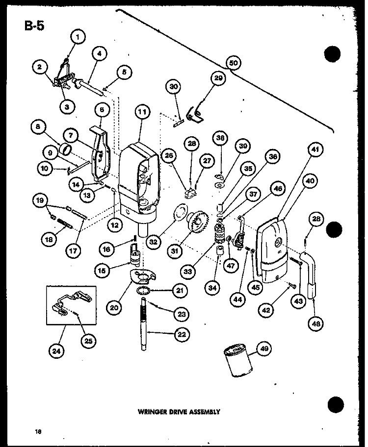 WRINGER DRIVE ASSY Diagram and Parts List for TWA-202 P7575302W Amana Washer