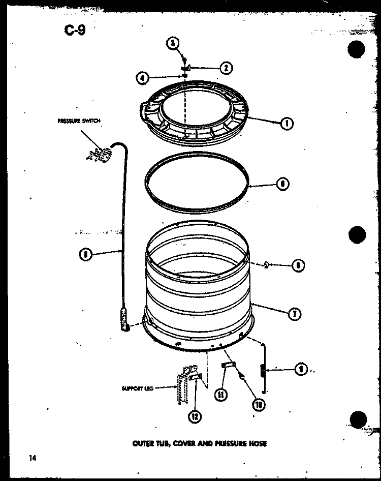 OUTER TUB Diagram and Parts List for TAA300 P7575112W Amana Washer