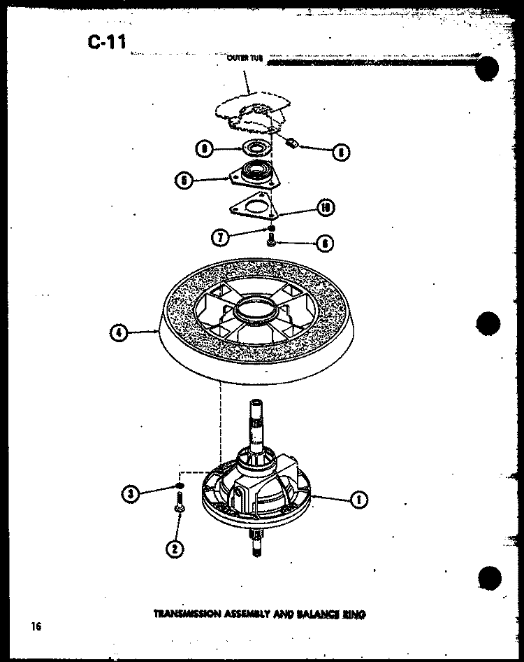 TRANSMISSION ASSY AND BALANCE RING Diagram and Parts List for TAA300 P7575112W Amana Washer