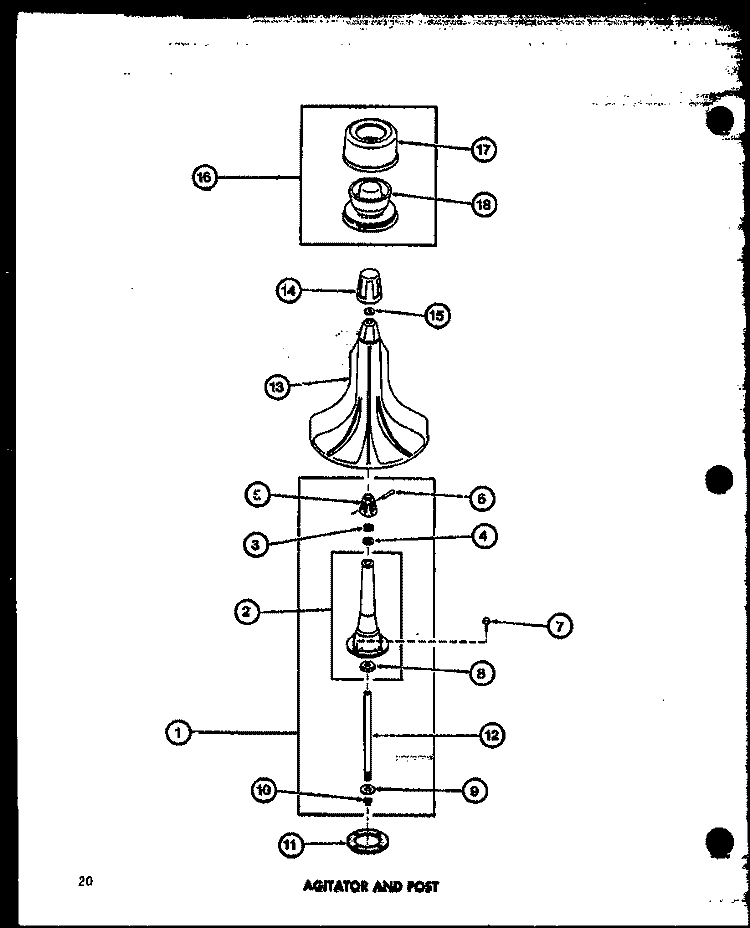 AGITATOR AND POST Diagram and Parts List for TAA300 P7704001W Amana Washer