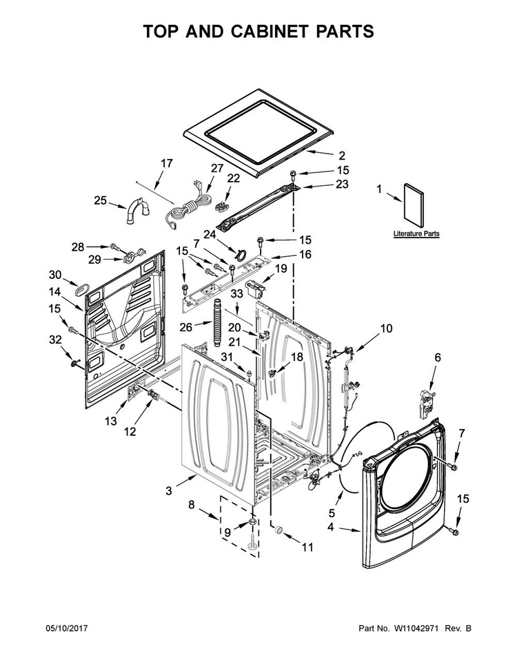 Top And Cabinet Parts Diagram and Parts List for MHW5500FW1  Maytag Washer