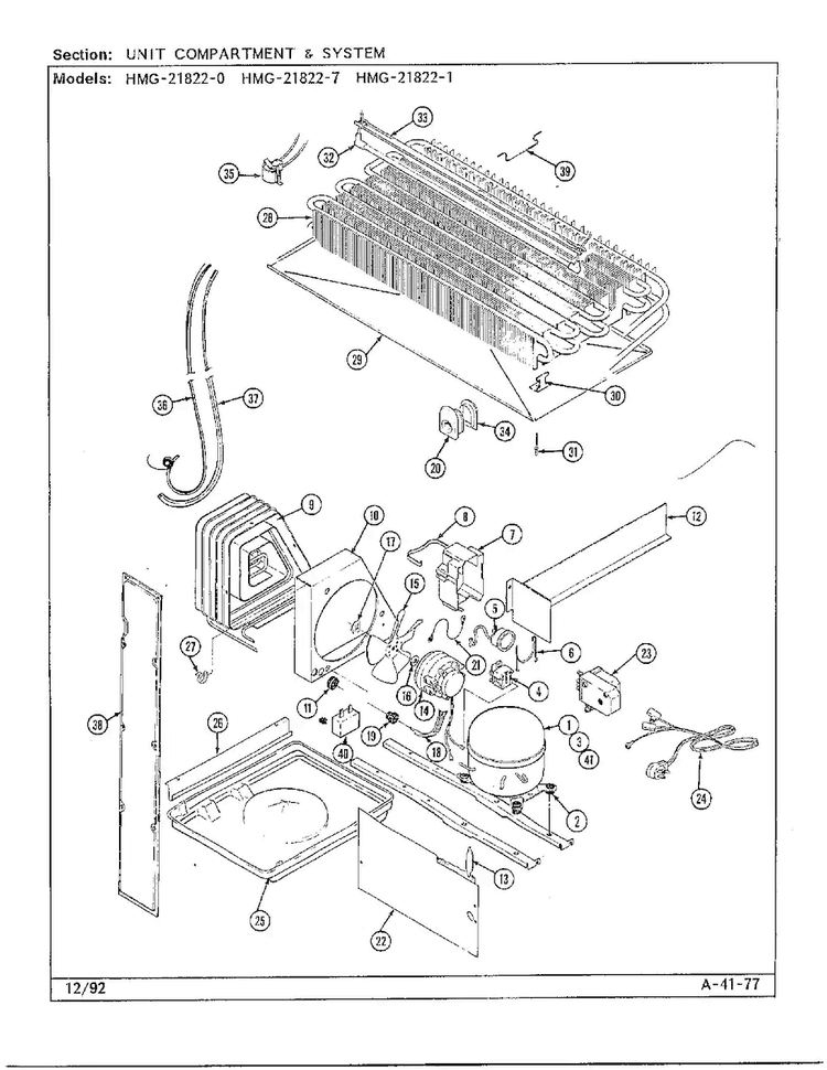 Unit Compartment & System Diagram and Parts List for 21822-1  Admiral Refrigerator