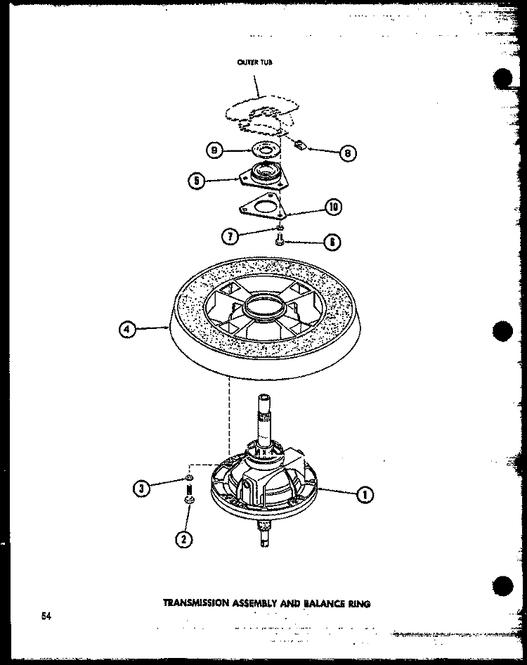 TRANSMISSION ASSY AND BALANCE RING Diagram and Parts List for TAA500 P7704003W Amana Washer