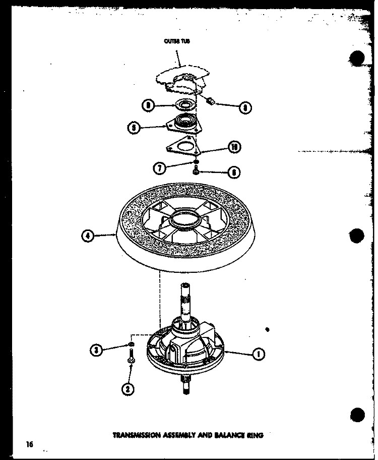 TRANSMISSION ASSY AND BALANCE RING Diagram and Parts List for TAA300 P7575114W Amana Washer