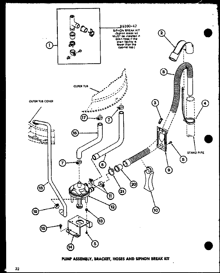 PUMP ASSY Diagram and Parts List for LW2500 P7762104W W Amana Washer