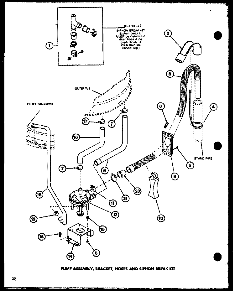 PUMP ASSY Diagram and Parts List for LW2600 P7804701W W Amana Washer