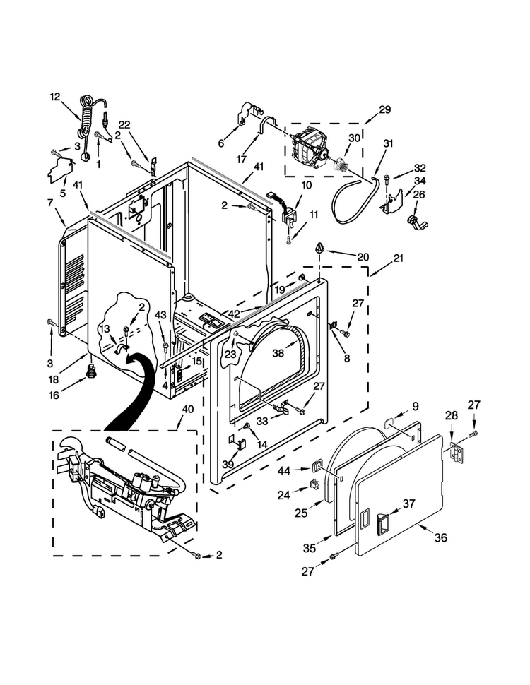 Cabinet Parts Diagram and Parts List for 7MMGDC300DW0  Maytag Dryer
