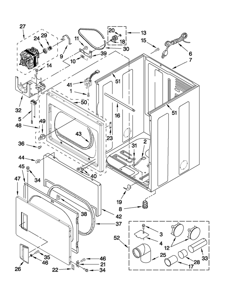 Cabinet Parts Diagram and Parts List for MGDX5SPAW0  Maytag Dryer