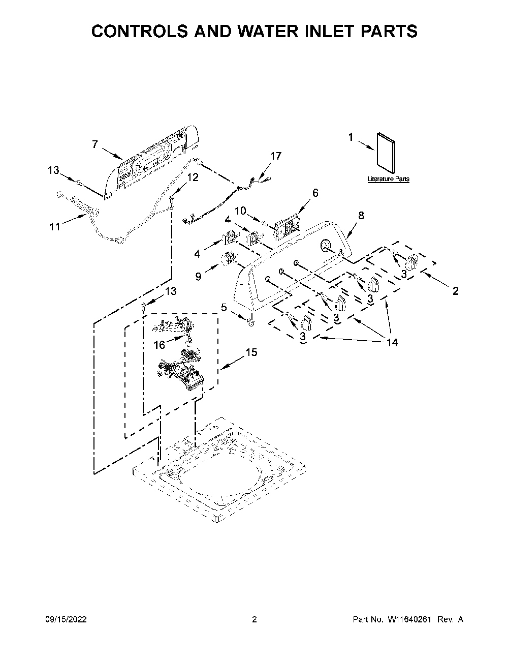 Controls And Water Inlet Parts Diagram and Parts List for 11020362813  Kenmore Washer