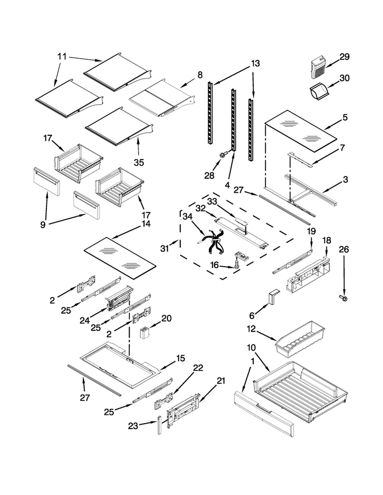 Shelf Parts Diagram and Parts List for MFT2778EEZ00  Maytag Refrigerator