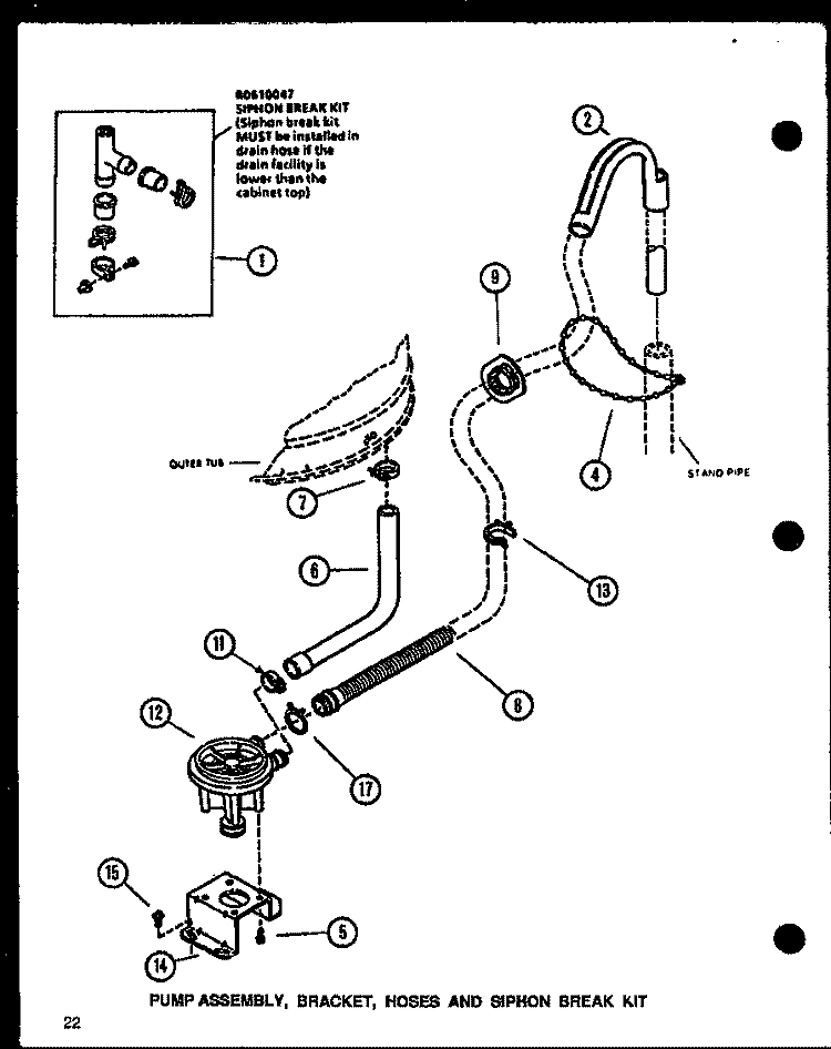 PUMP ASSY Diagram and Parts List for LW3603L P1122406W L Amana Washer