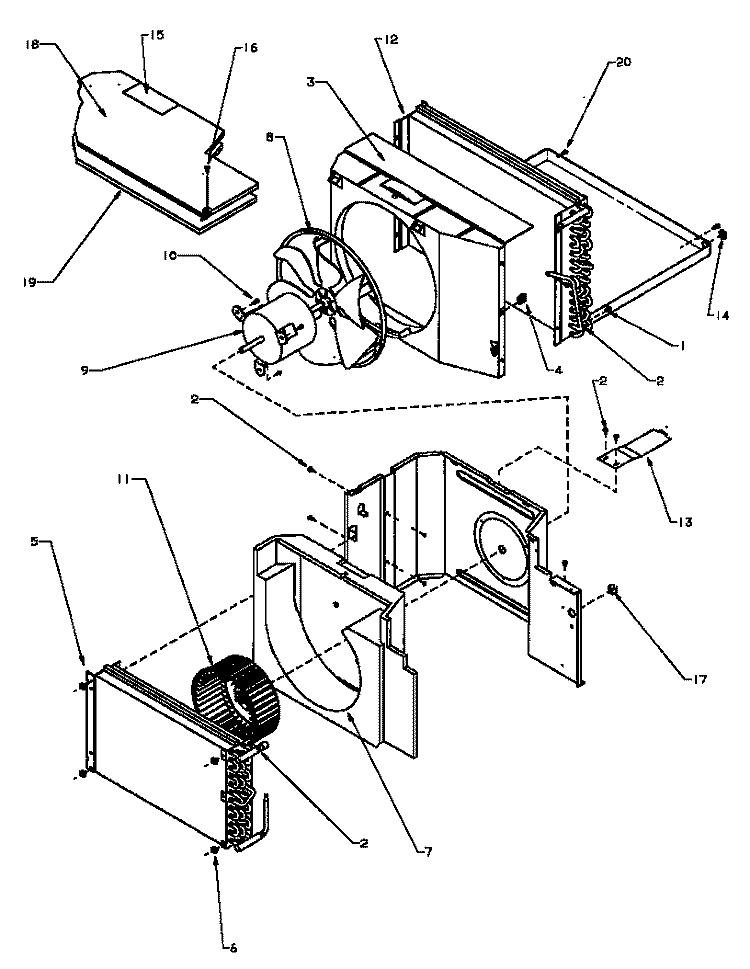 CTRL PAN & EVAP, COND & AIR FLOW PARTS Diagram and Parts List for C102B P1184103R Amana Air Conditioner