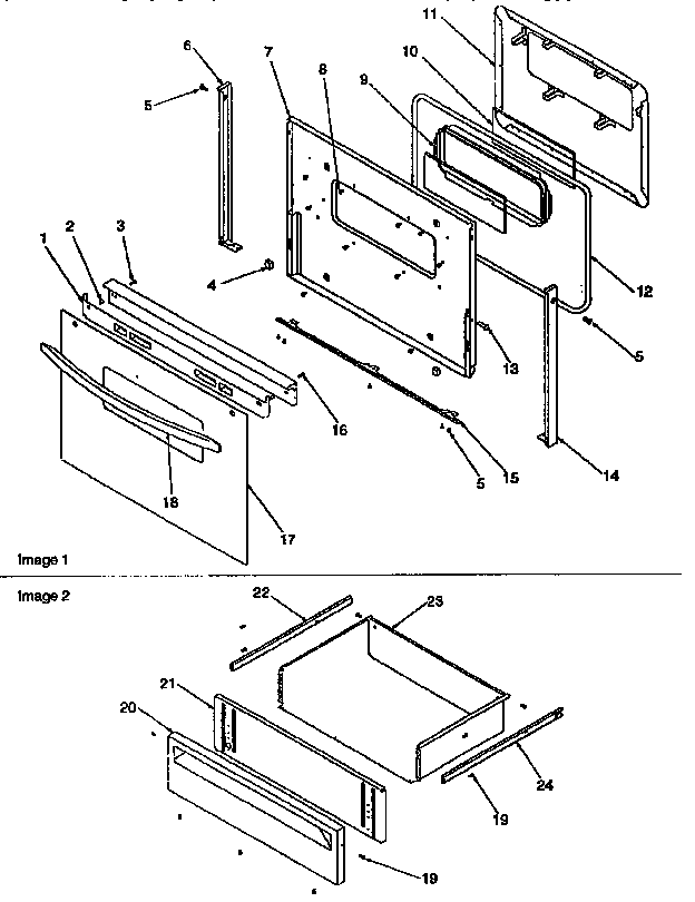 Oven Door And Storage Drawer Diagram and Parts List for ART6110W P1143447NW Amana Range