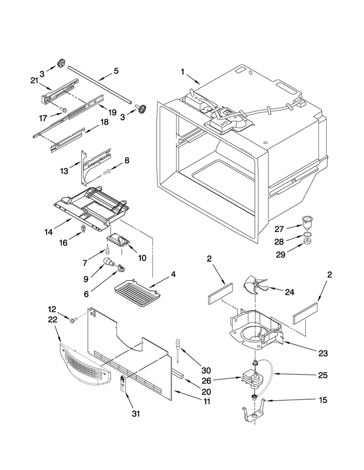Freezer Liner Parts Diagram and Parts List for ABB2227VEB1  Amana Refrigerator