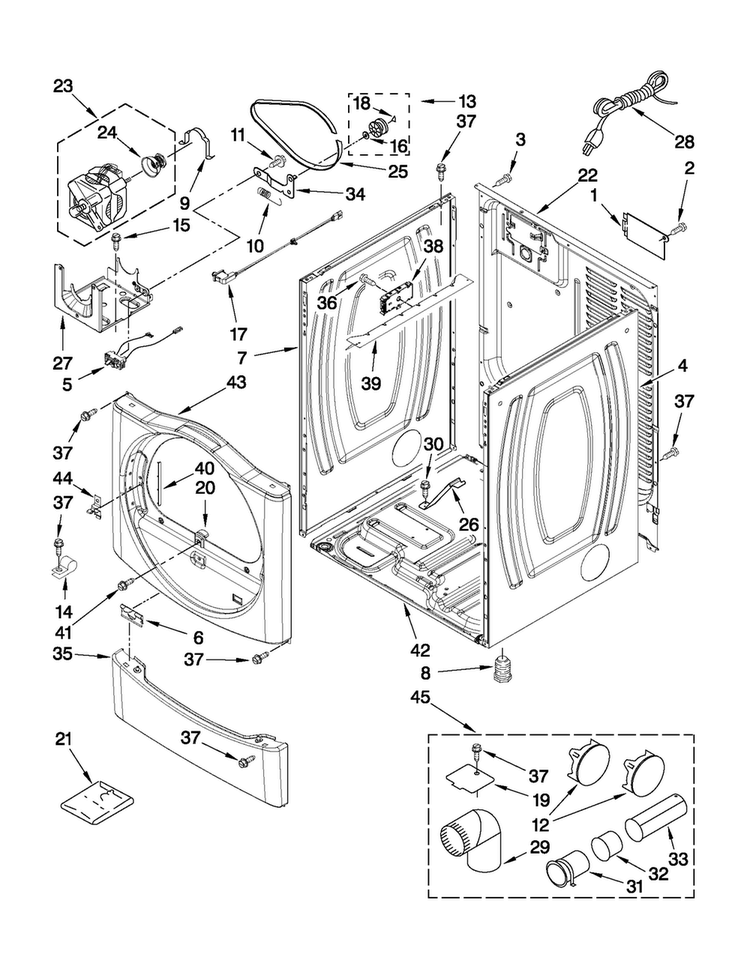 Cabinet Parts Diagram and Parts List for NGD7300WW0  Amana Dryer