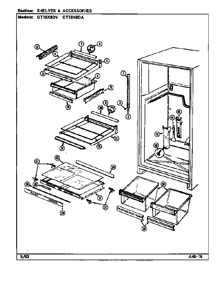 Shelves & Accessories Diagram and Parts List for GT18X8DV DC45A Maytag Refrigerator