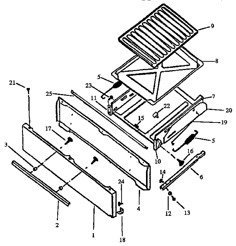 BROILER COMPONENTS (HINGED PANEL) Diagram and Parts List for GBL39FA/ALL  Amana Range