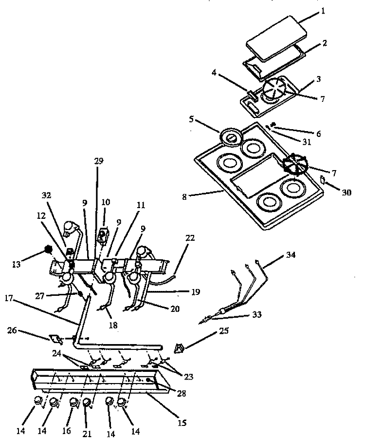 GRIDDLE TOP AND BURNER ASSY Diagram and Parts List for GBL39HG/ALL  Amana Range