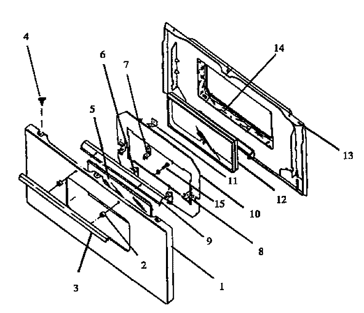 OVEN DOOR ASSY Diagram and Parts List for GBK39FA/ALL  Amana Range