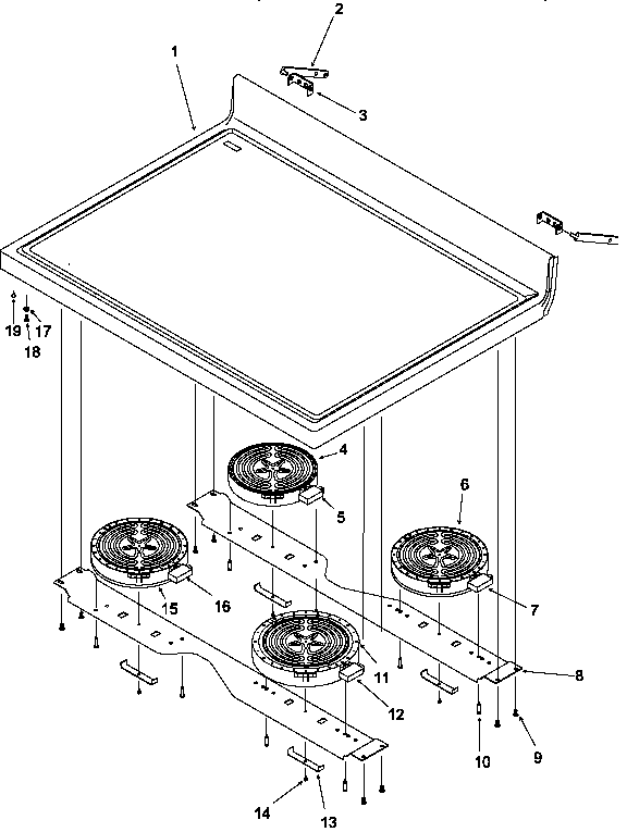 Main Top Diagram and Parts List for ARHC8700WW-P114267  Amana Range