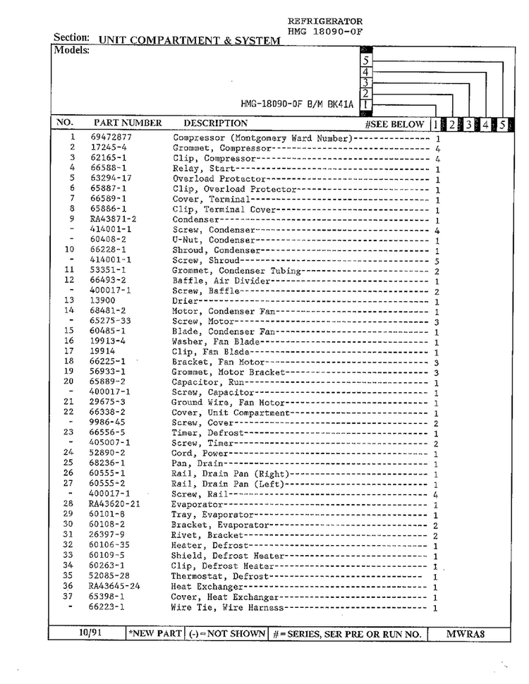 Unit Compartment And System Page 2 Diagram and Parts List for 18090-0F  Admiral Refrigerator