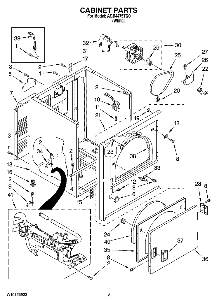 CABINET PARTS Diagram and Parts List for AGD4475TQ0  Admiral Dryer