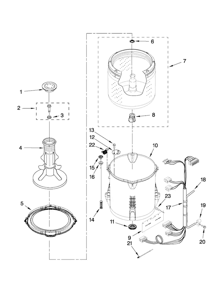 Basket And Tub Parts Diagram and Parts List for NTW4650YQ0  Amana Washer