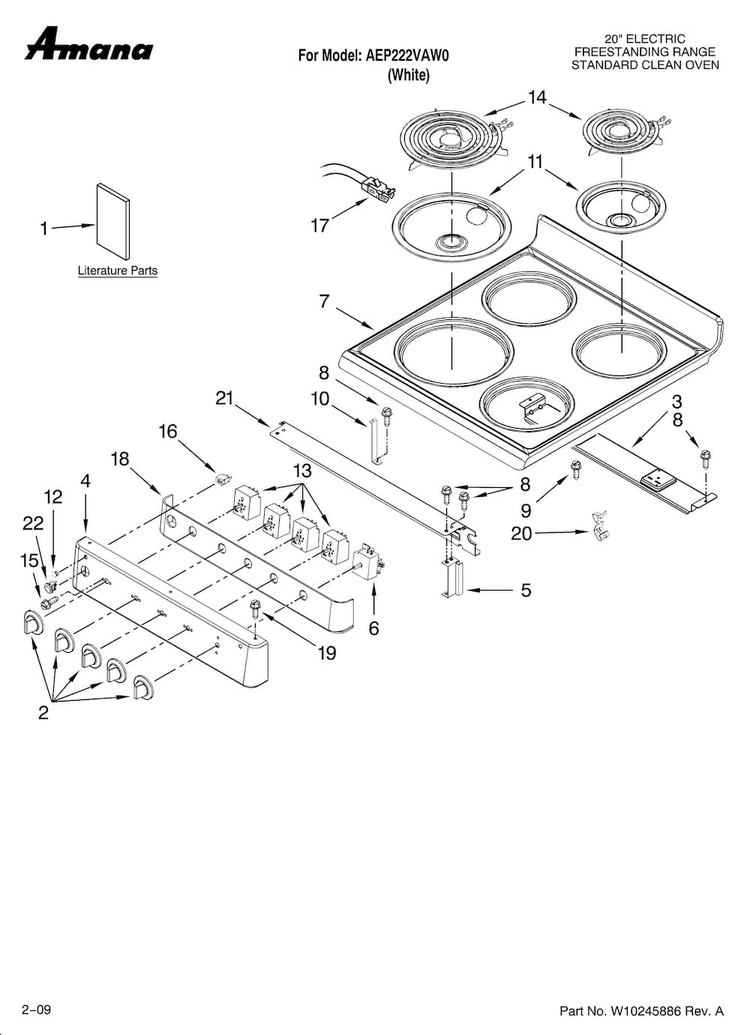 Cooktop Parts Diagram and Parts List for AEP222VAW0  Amana Range