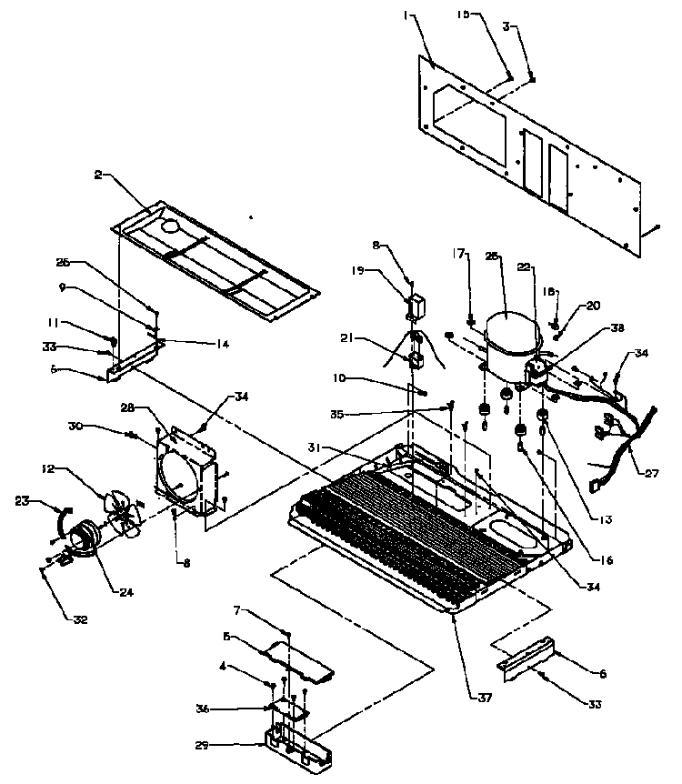 Machine Compartment Diagram and Parts List for SXD25AL-P1162436WL  Amana Refrigerator