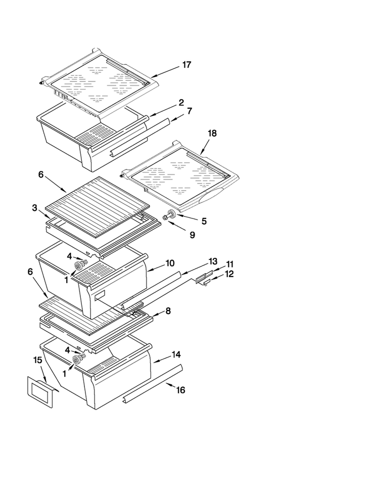 Refrigerator Shelf Parts Diagram and Parts List for MSB2554AEY02  Maytag Refrigerator