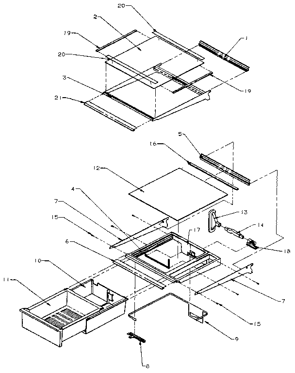 Refrigerator Shelving And Drawers Diagram and Parts List for SXD27N-P1162411W  Amana Refrigerator