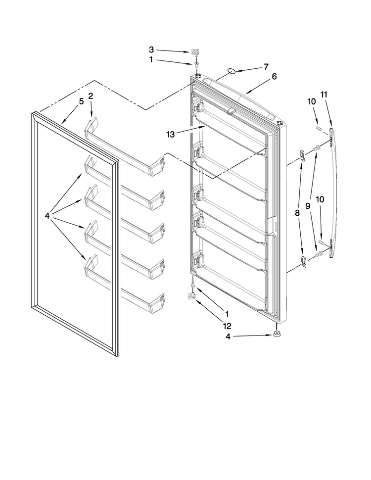Door Parts Diagram and Parts List for AQF1201TRW03  Amana Freezer