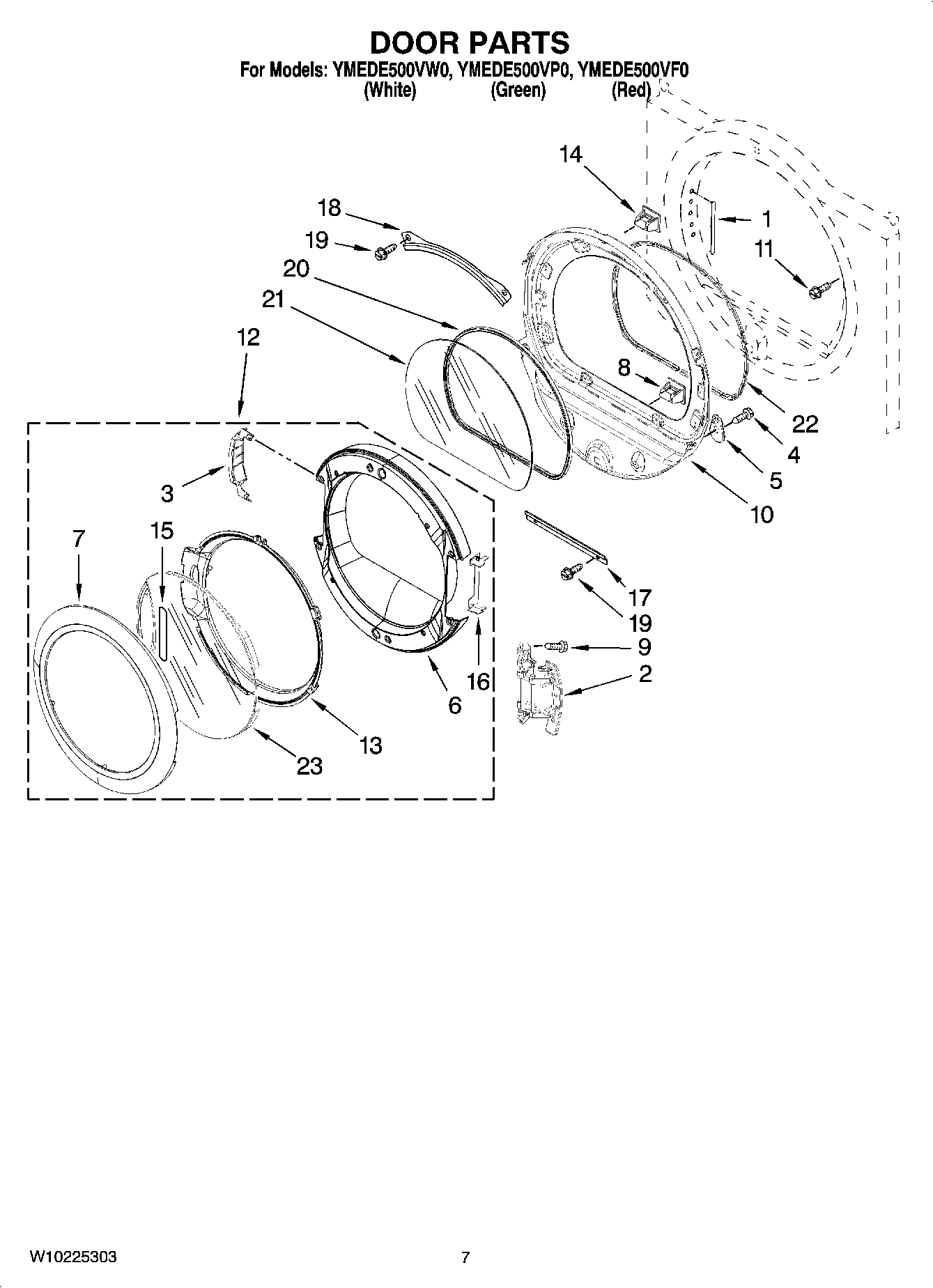 04 - DOOR PARTS Diagram and Parts List for YMEDE500VP0  Maytag Dryer