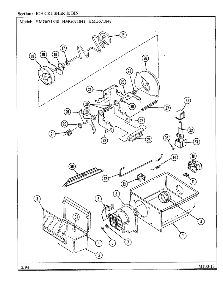 Ice Crusher And Bin Diagram and Parts List for 671840  Admiral Refrigerator