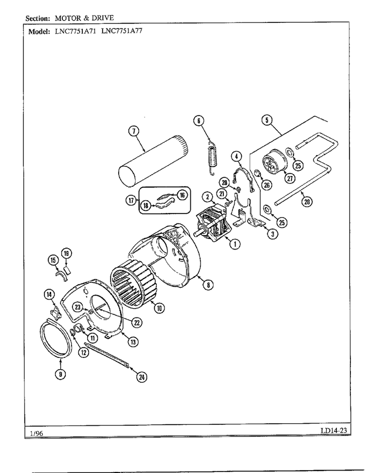 Motor And Drive Diagram and Parts List for 7751A77  Norge Dryer