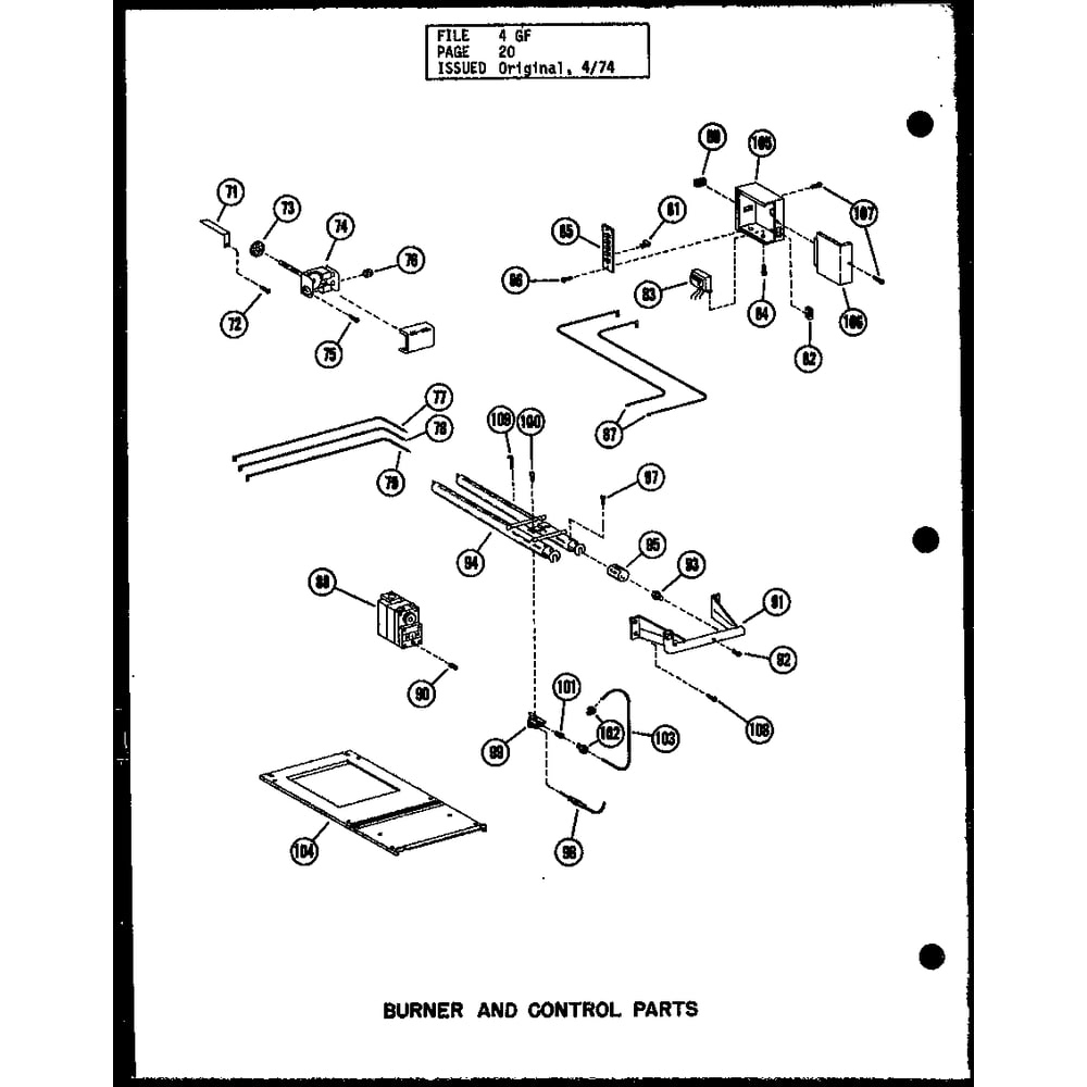 Burner And Control Parts 1 Diagram and Parts List for GH-105E-3 P96324-9F Amana Furnace