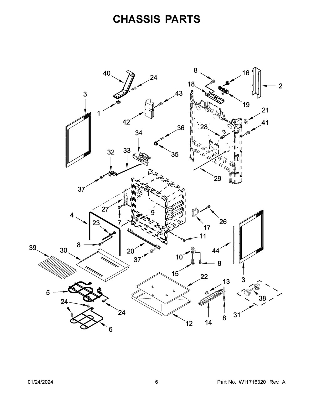 Chassis Parts Diagram and Parts List for MER6600FW6  Maytag Range