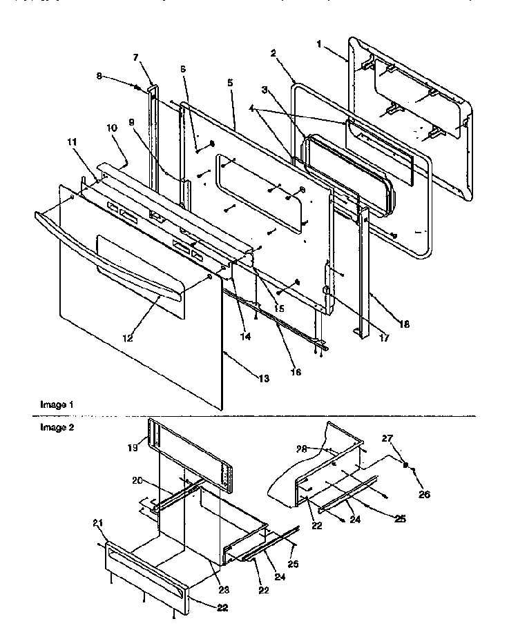 Oven Door And Storage Door Diagram and Parts List for ARG7200W-P1143329NW  Amana Range