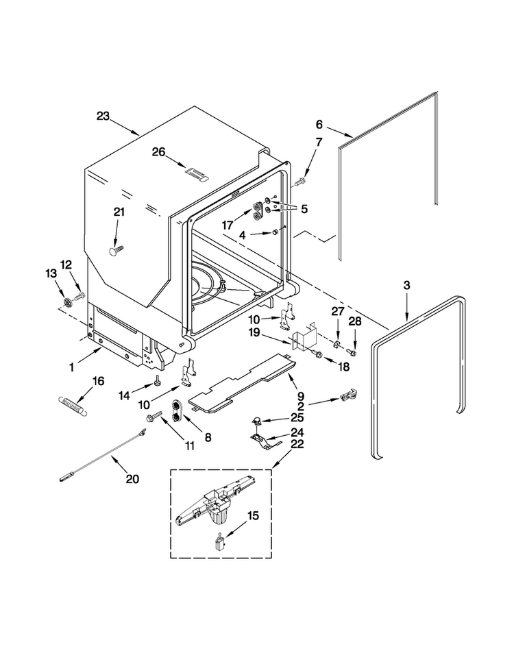Tub And Frame Parts Diagram and Parts List for MDB8959AWB4  Maytag Dishwasher