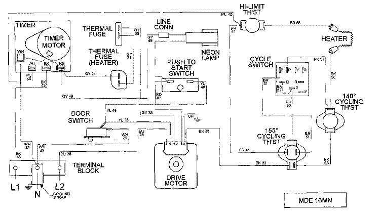 WIRING INFORMATION Diagram and Parts List for MDE16MNAYW  Maytag Dryer